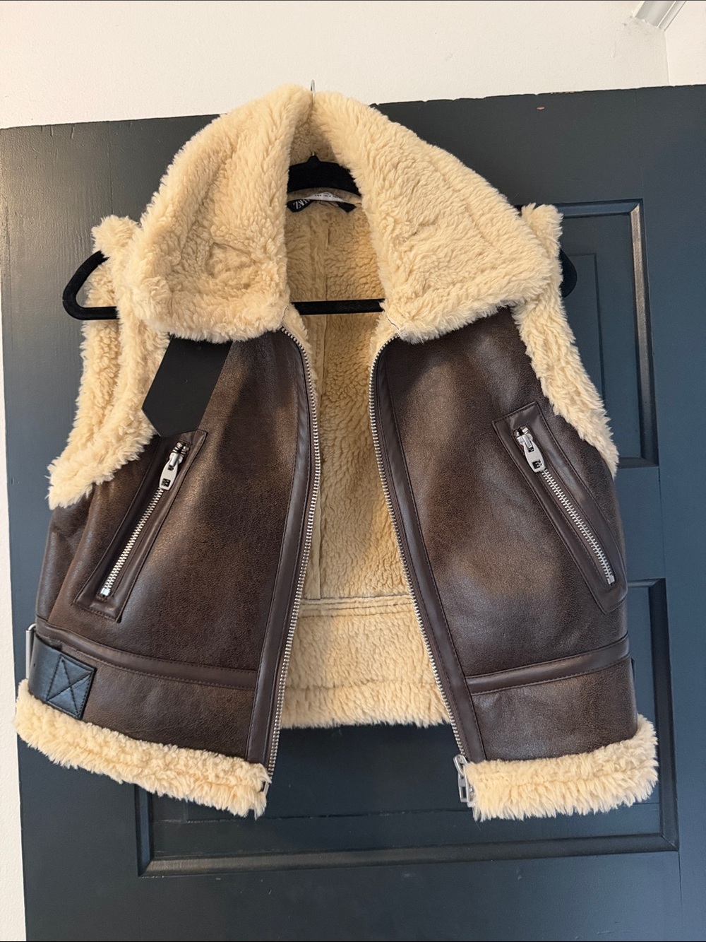 Zara Faux Shearling & Leather Vest